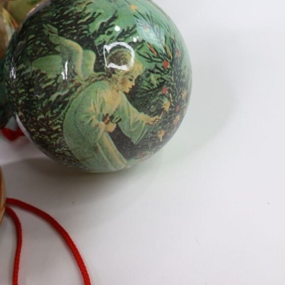Lot 8 Vintage Twelve Glorious Angels Christmas Ornaments Decoupage Balls - Picture 5 of 8